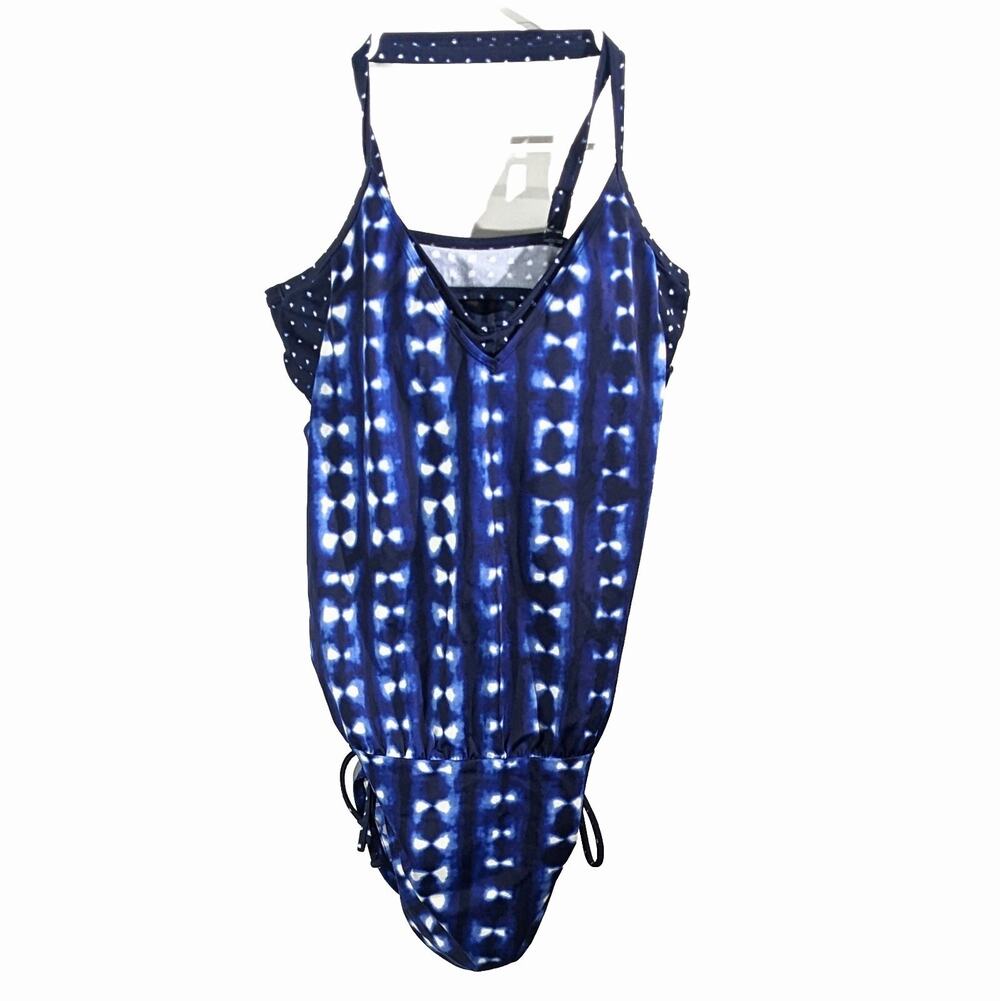 Athleta Side Scrunch Tankini Top Womens Size 38 b/c Blue Tie Dye Mashiko